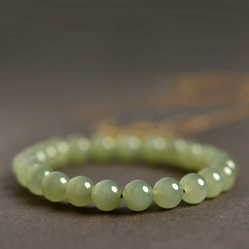 Natural Hetian Jade Bracelet for Women, Icy Clear Water Jade Beaded Bracelet