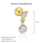 S925 Sterling Silver Flat-Back Zircon Stud Earrings(Single unit)