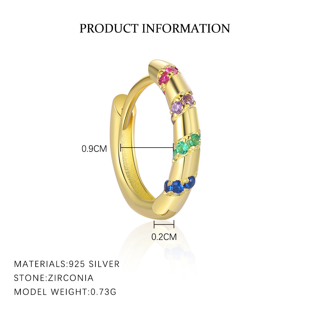 S925 Sterling Silver Colorful Zircon Huggie Earrings(Single unit)