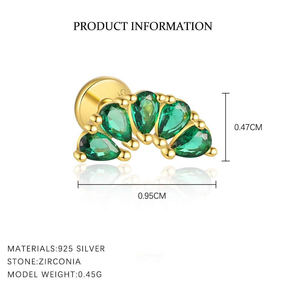 S925 Sterling Silver Stud Earrings with Green Zirconia(Single unit)