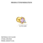 S925 Sterling Silver Purple Zircon Stud Earrings(Single unit)