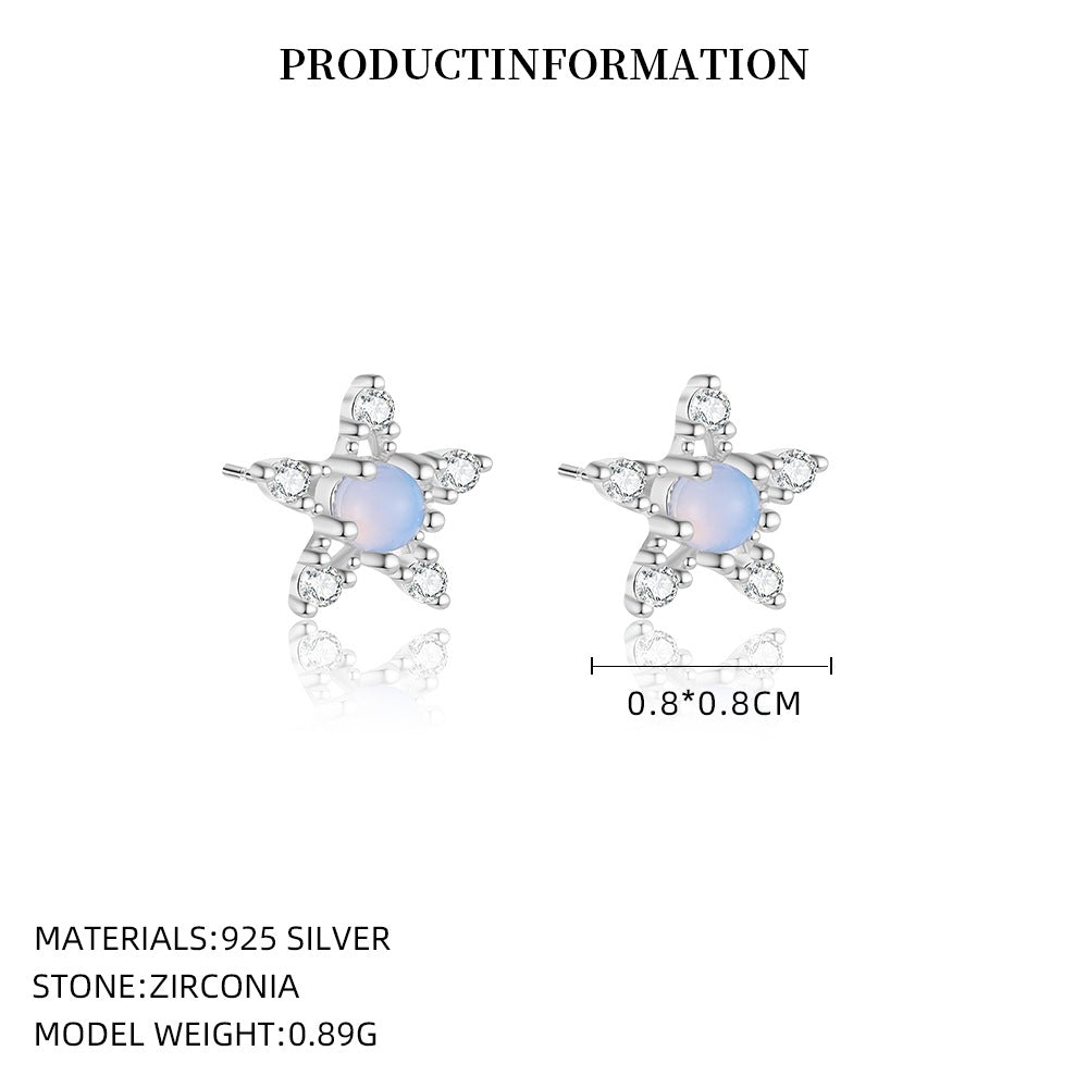 S925 Sterling Silver Opal Star Stud Earrings