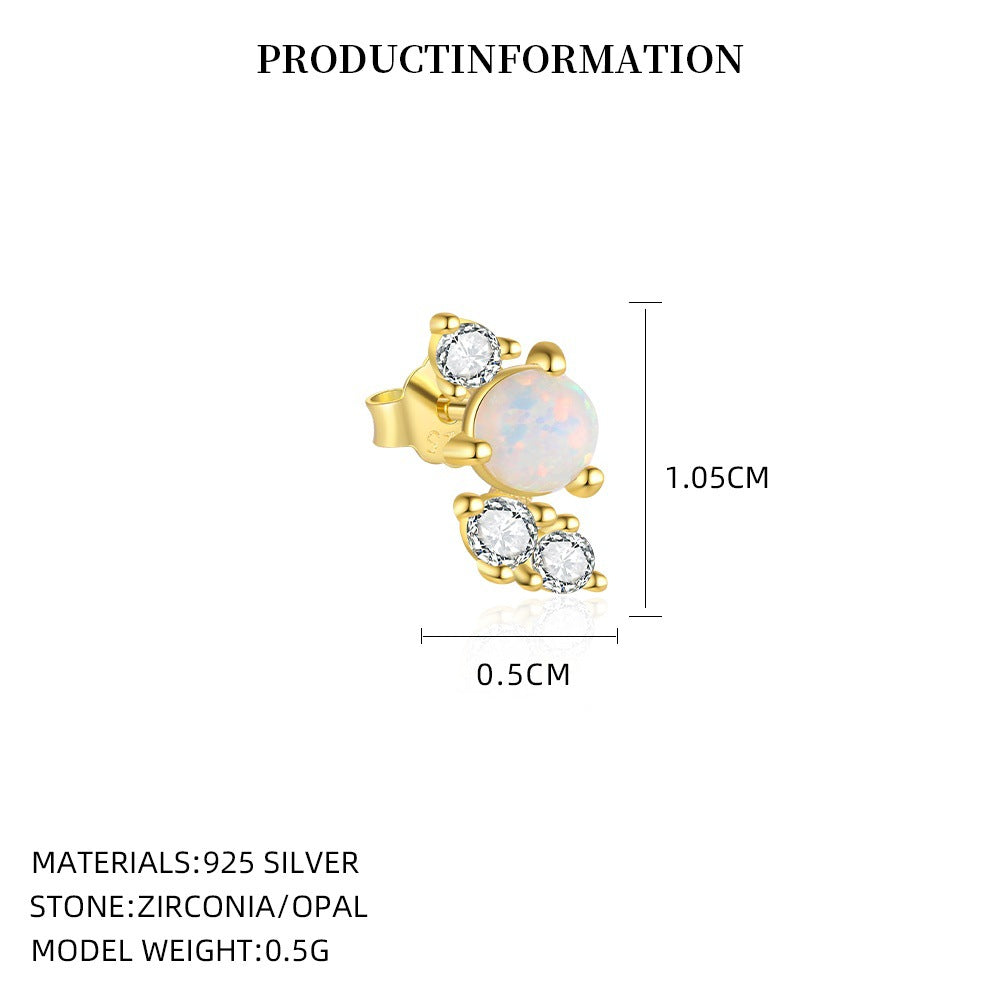 S925 Sterling Silver Opal and Zircon Stud Earrings(Single unit)