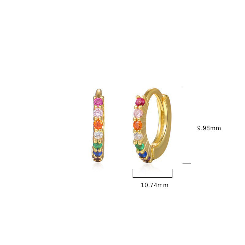 S925 Sterling Silver Round Earrings with Colorful Cubic Zirconia