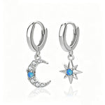 S925 Sterling Silver Star & Moon Opal and Zircon Earrings