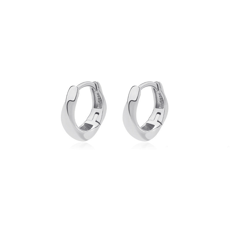 925 Sterling Silver Twisted Polished Huggie Earrings