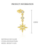S925 Sterling Silver Star and Moon Stud Earrings with Zirconia(Single unit)