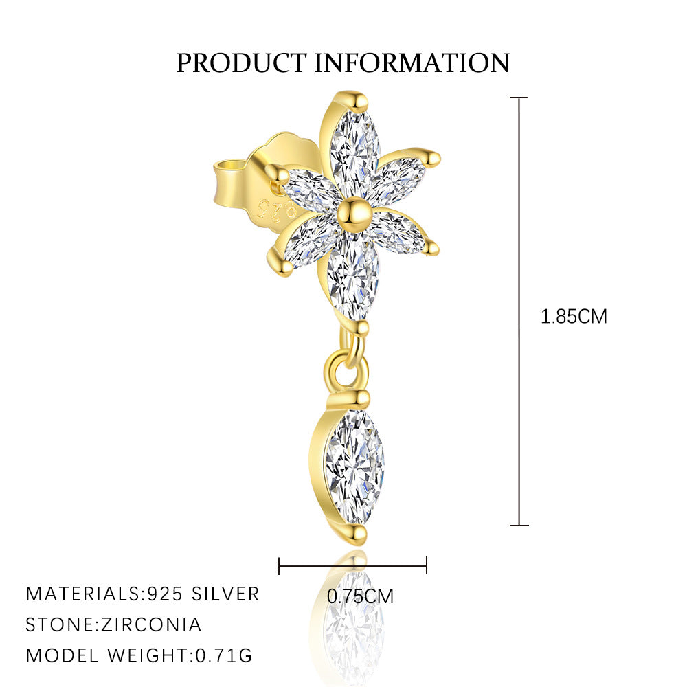 S925 Sterling Silver Petal Stud Earrings with Zirconia(A pair)