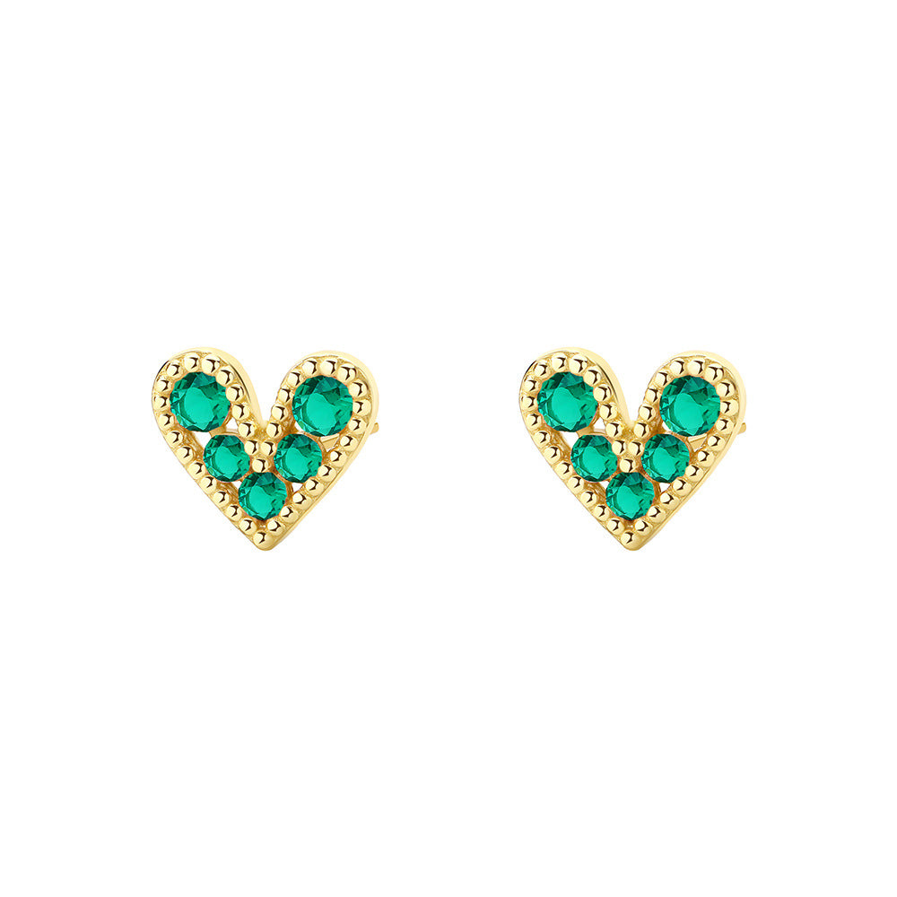S925 Sterling Silver Heart Stud Earrings with Colorful Zirconia