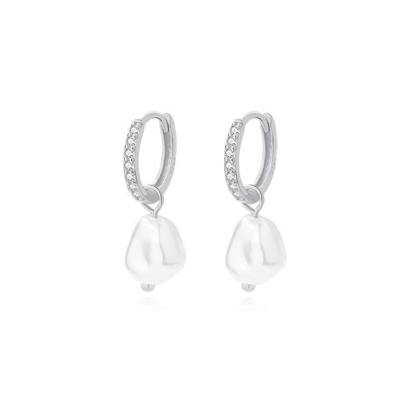 925 Sterling Silver Pearl and Zircon Earrings