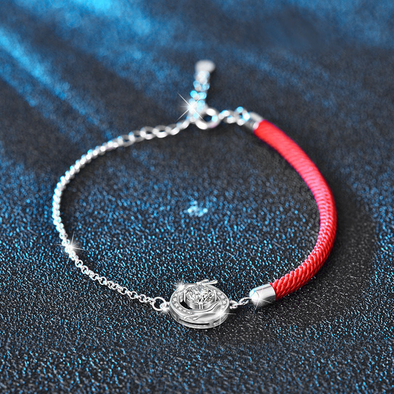 925 Sterling Silver Moissanite Red Rope Dragon Year Bracelet