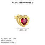 S925 Sterling Silver Heart Stud Earrings with Colorful Cubic Zirconia(Single unit)