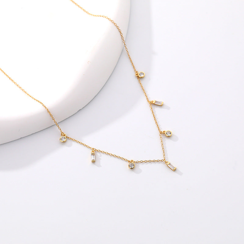 S925 Sterling Silver Zircon Tassel Necklace