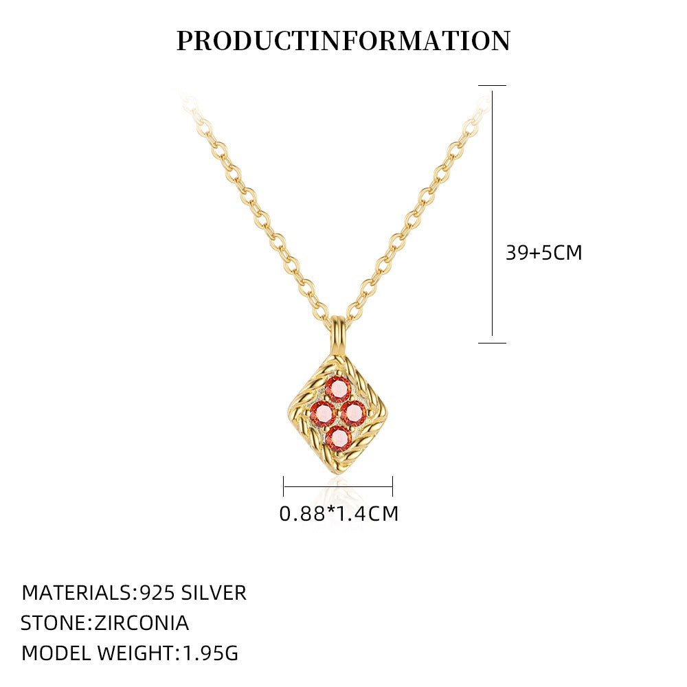 S925 Sterling Silver Cubic Zirconia Square Pendant Necklace