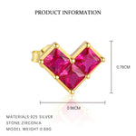 S925 Sterling Silver Heart-Shaped Red Zircon Stud Earrings
