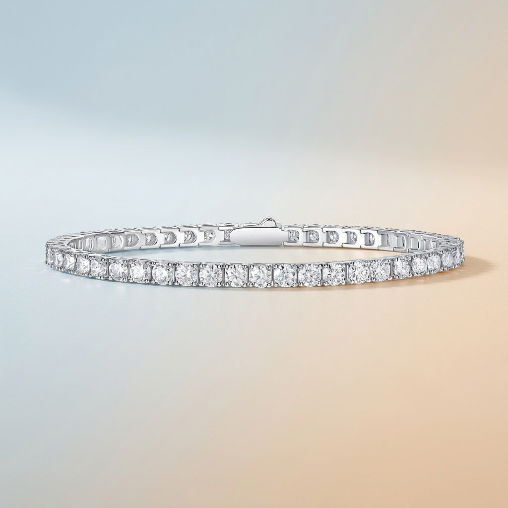 New S925 sterling silver tennis chain fully set with moissanite.