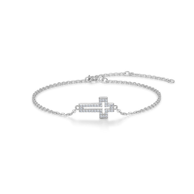 S925 Sterling Silver Moissanite Cross Bracelet