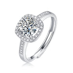 S925 Silver Small Square Adjustable Open Ring with Moissanite Halo Setting