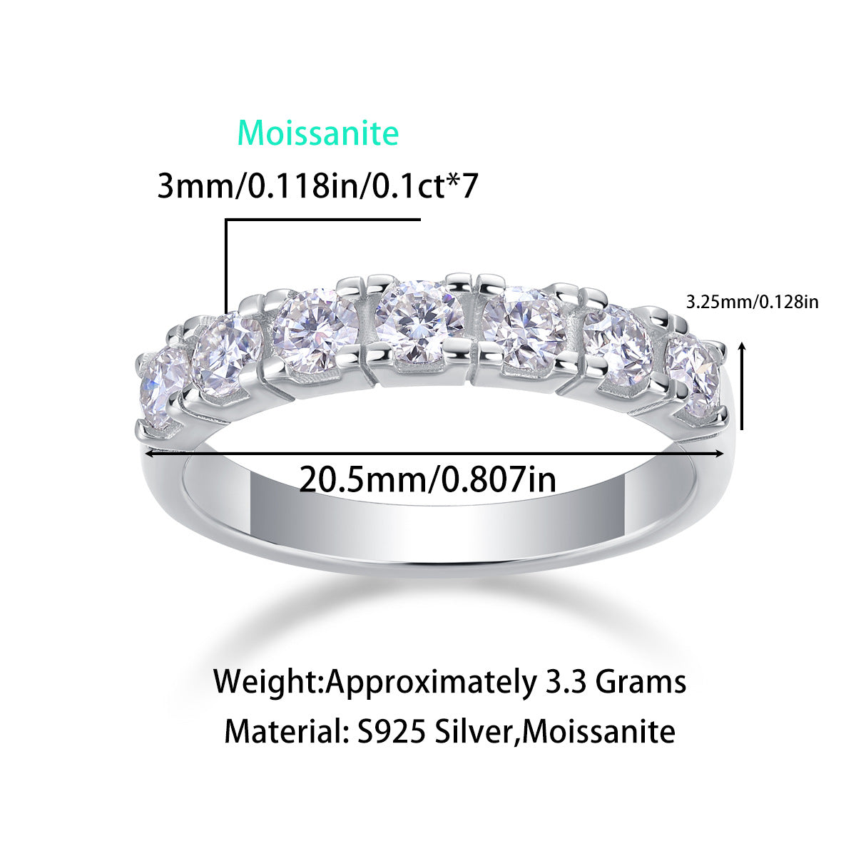 S925 Sterling Silver Moissanite Solid-Band Ring