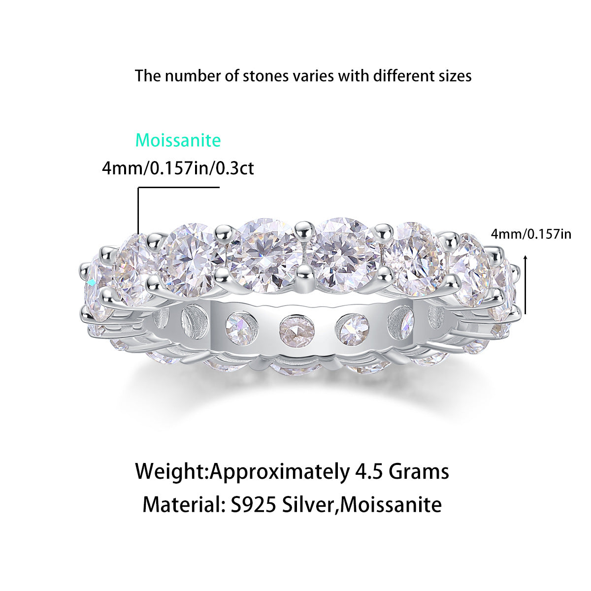 S925 silver ring fully set with moissanite