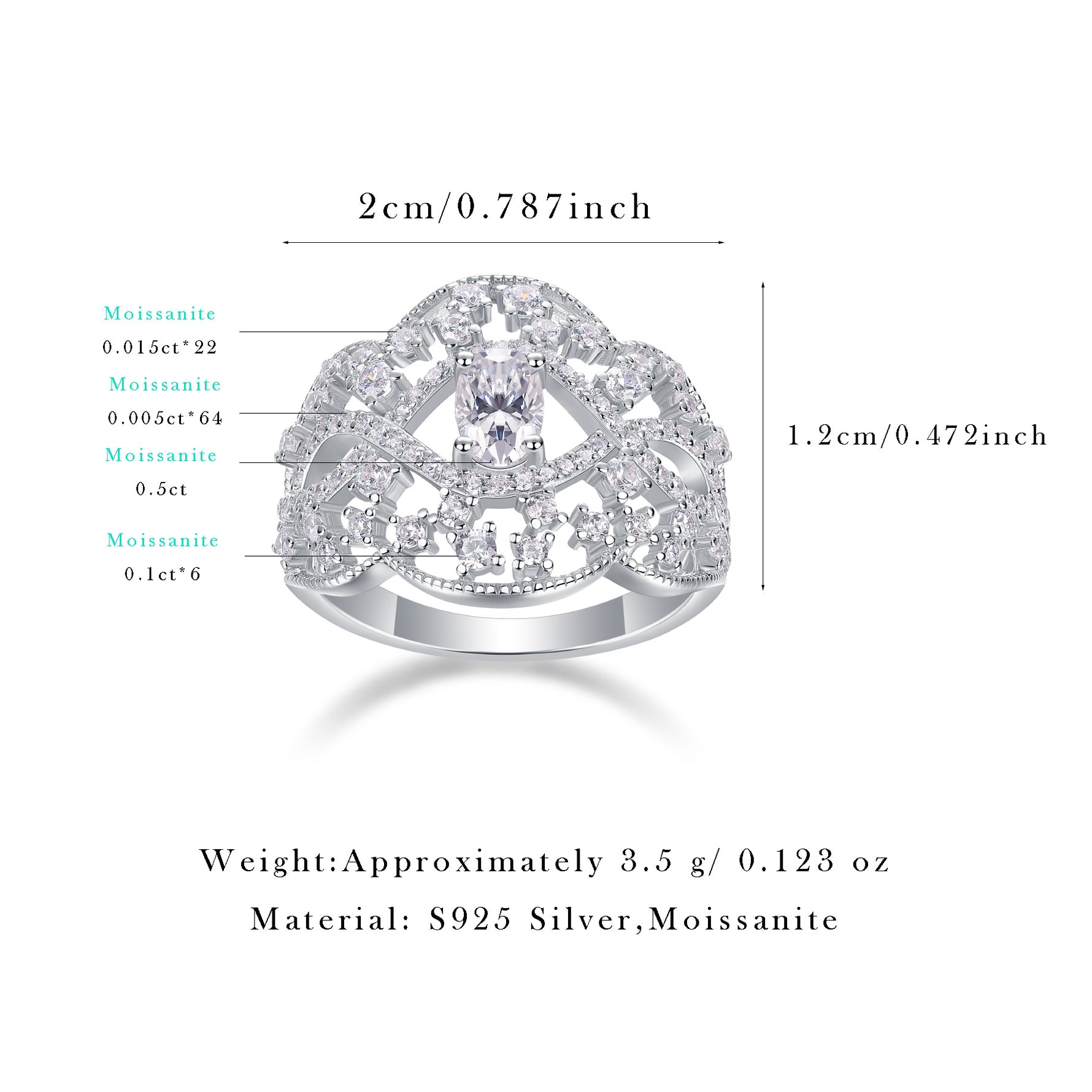 S925 Sterling Silver Ring with Moissanite