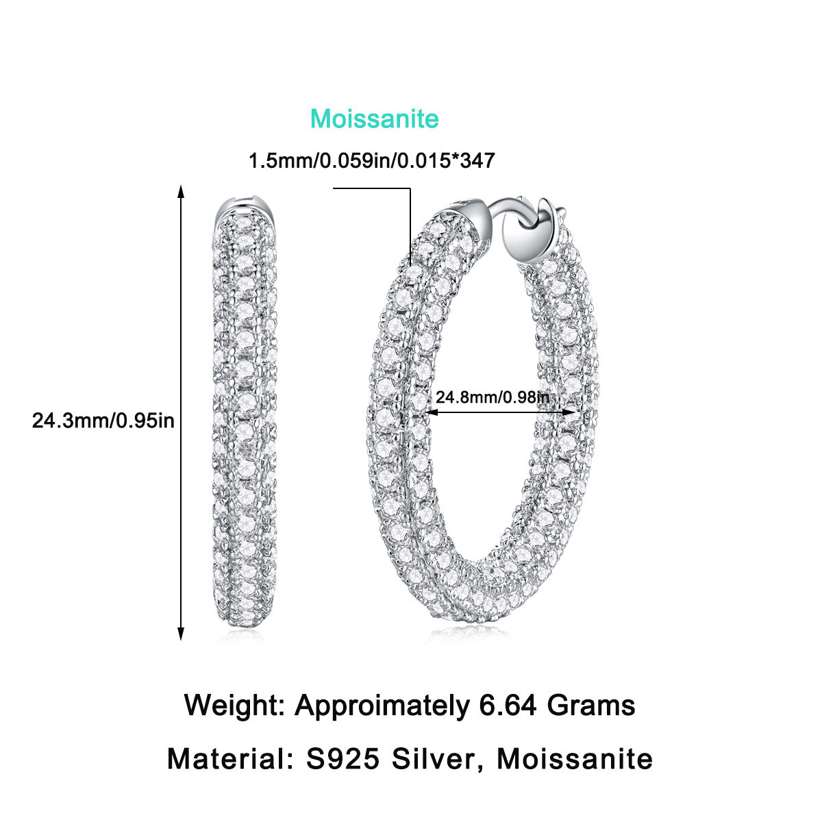 S925 Sterling Silver Moissanite Large Hoop Earrings