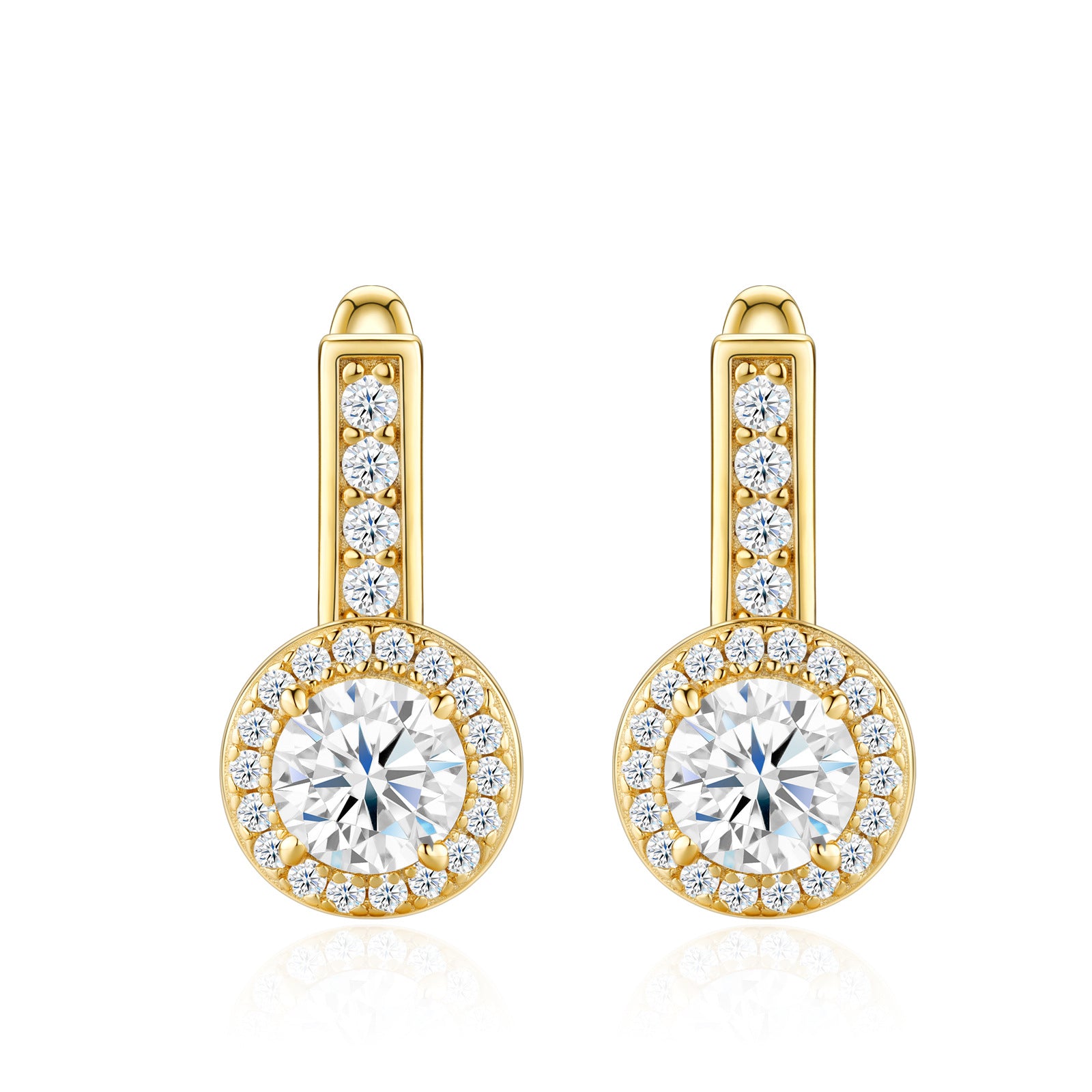 S925 Silver U-Shaped Gold-Tone Moissanite Stud Earrings