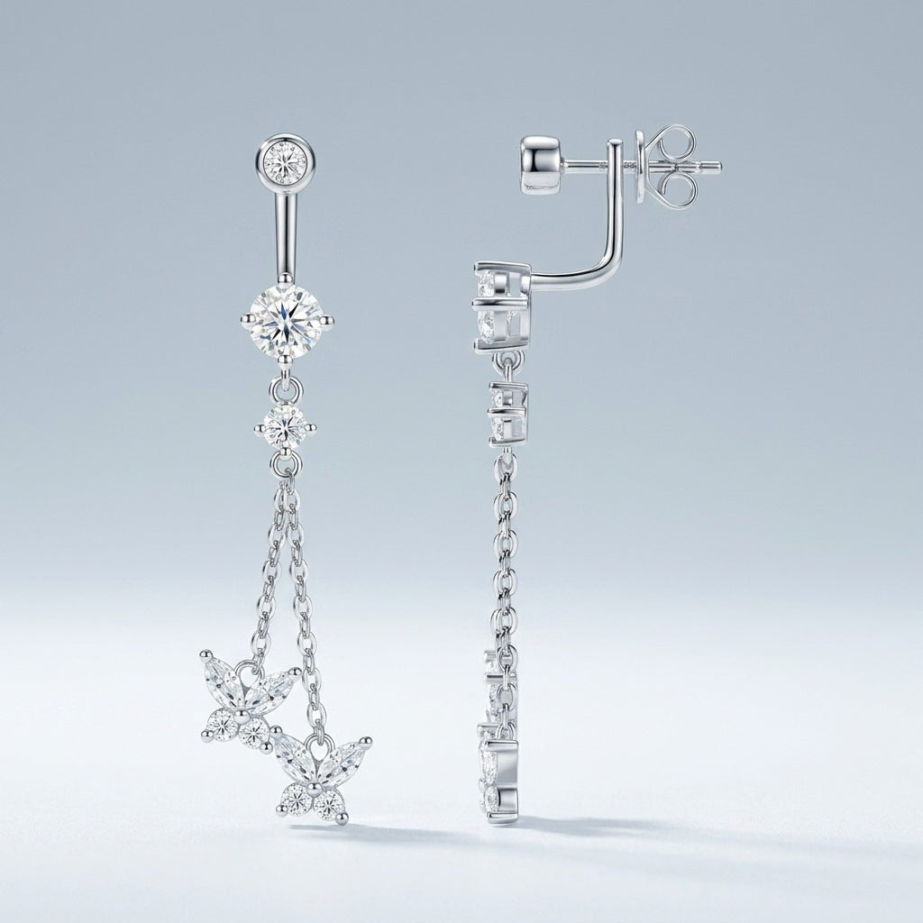 S925 Silver Long Moissanite Stud Earrings