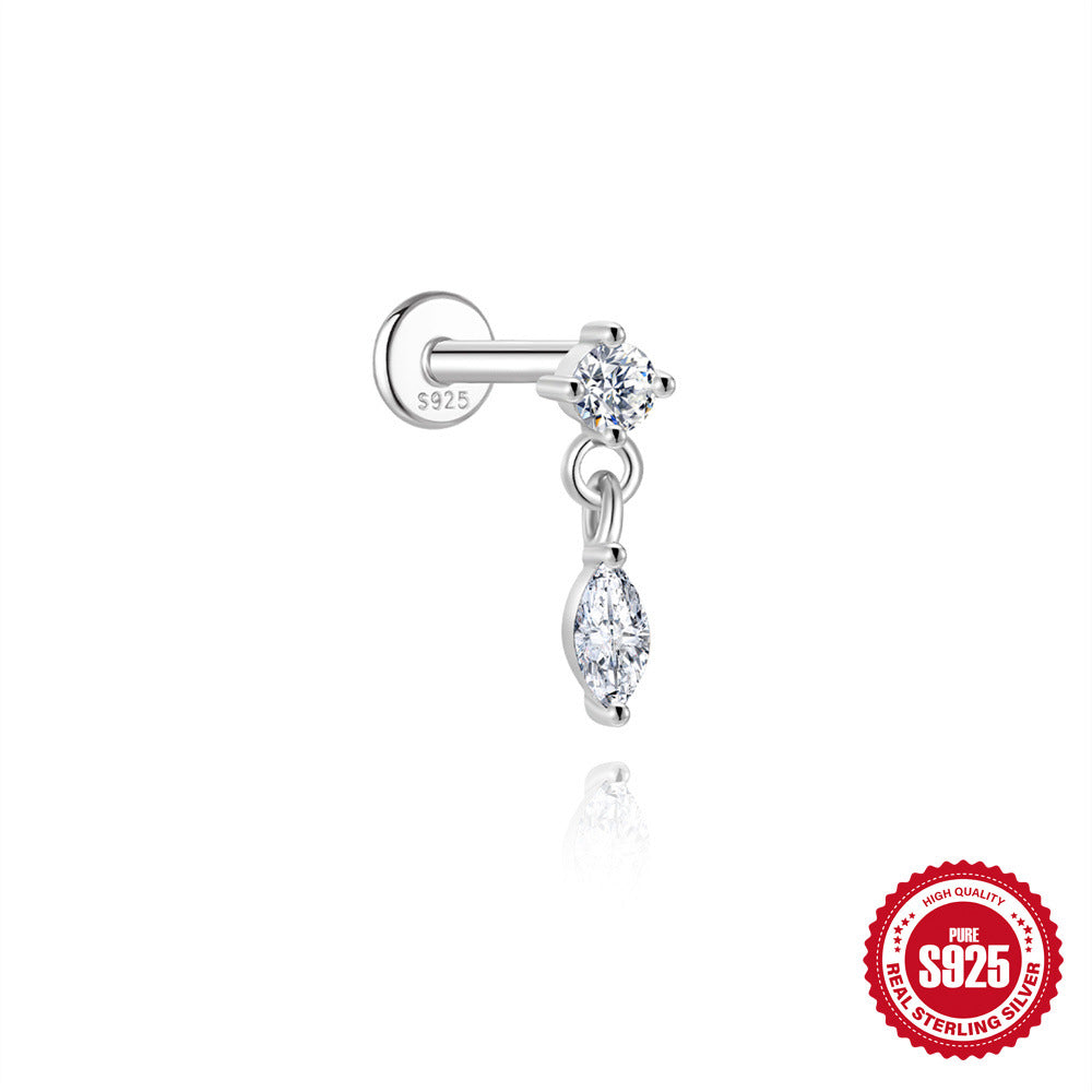 S925 Sterling Silver Bow Moissanite Flat-Back Threaded Cartilage Stud(Single unit)