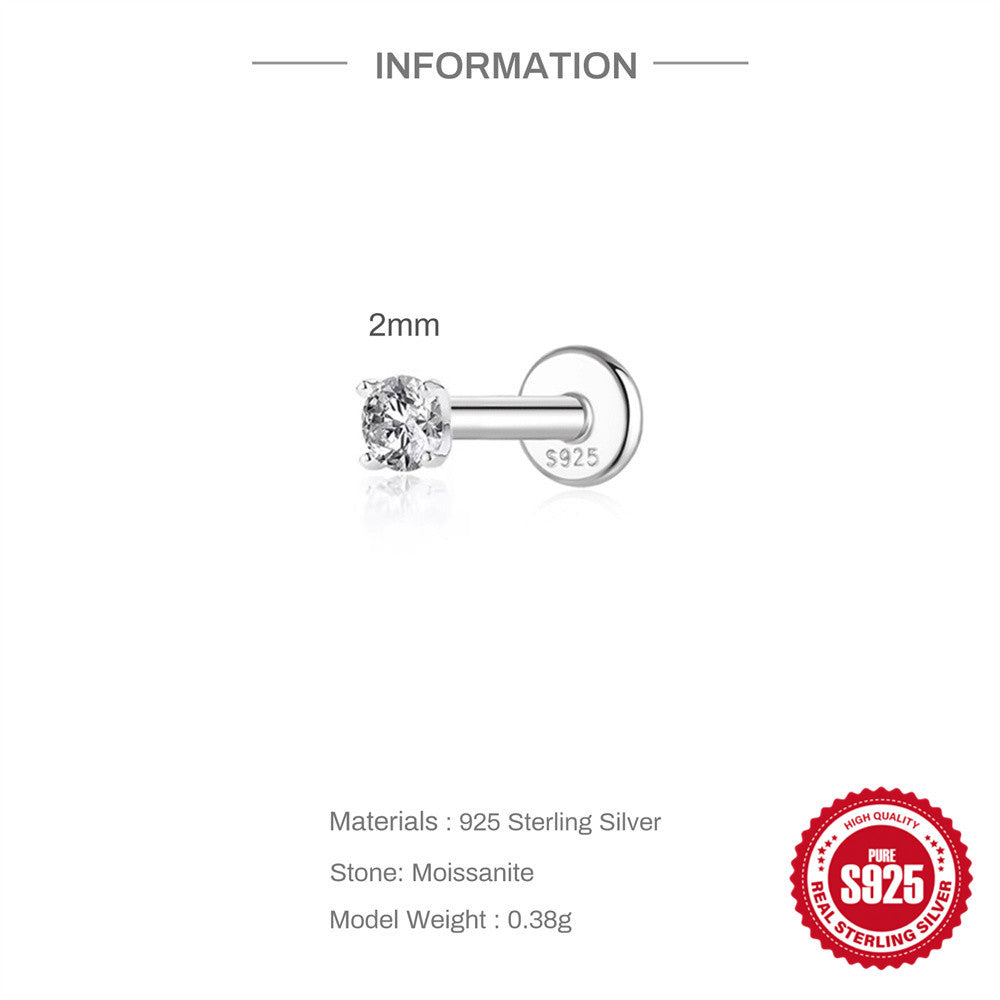 S925 Sterling Silver 4-Prong Flat-Back Moissanite Stud Earring(Single unit)