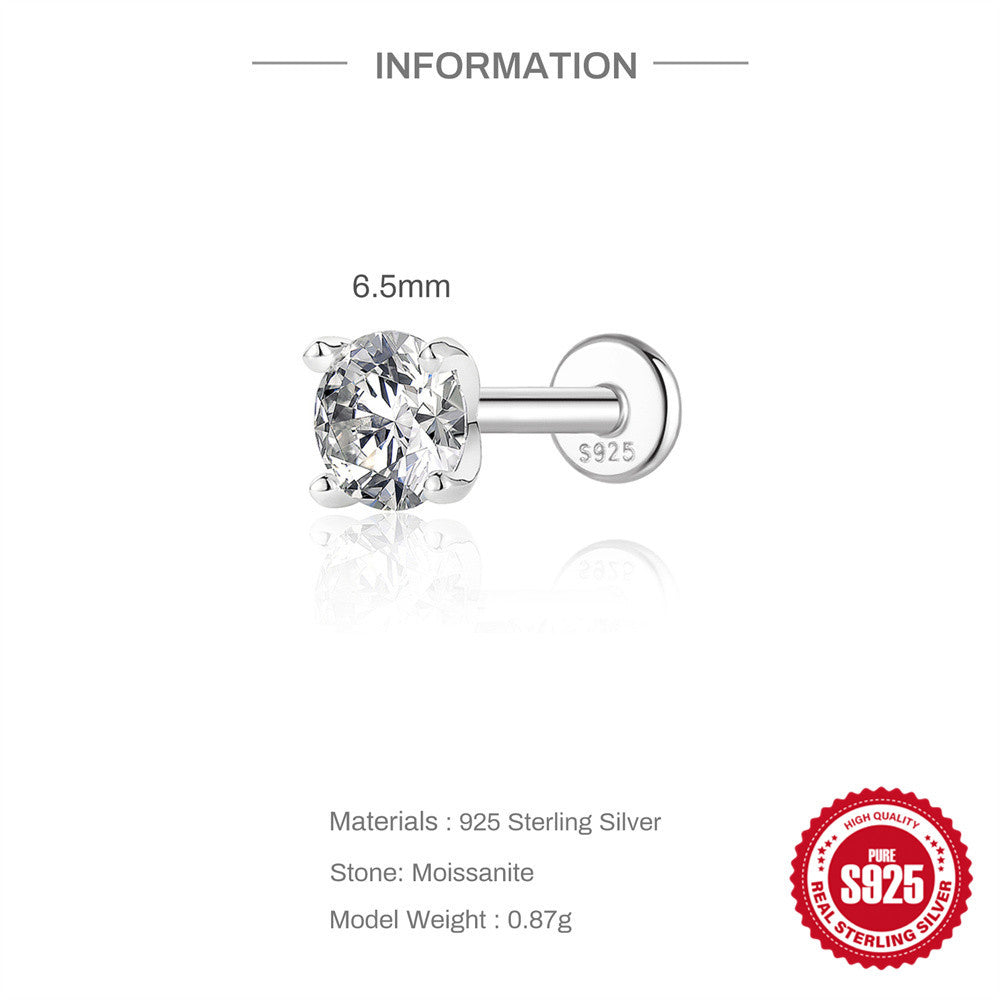 S925 Sterling Silver 4-Prong Flat-Back Moissanite Stud Earring(Single unit)