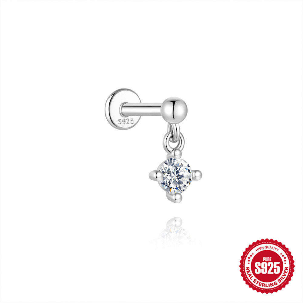 S925 Sterling Silver Hexagram Moissanite Threaded Cartilage Stud Earring(Single unit)