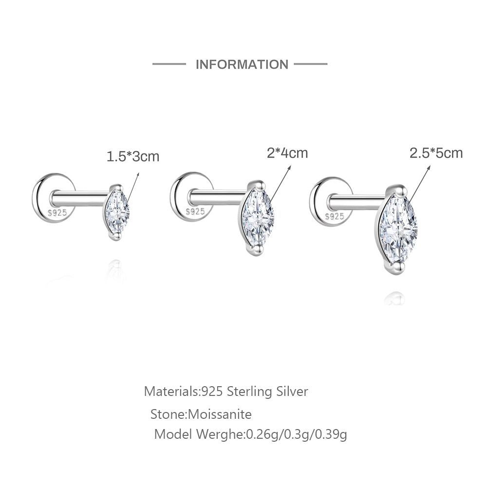 S925 Sterling Silver Moissanite Cartilage Stud Earring with Threaded Post(Single unit)