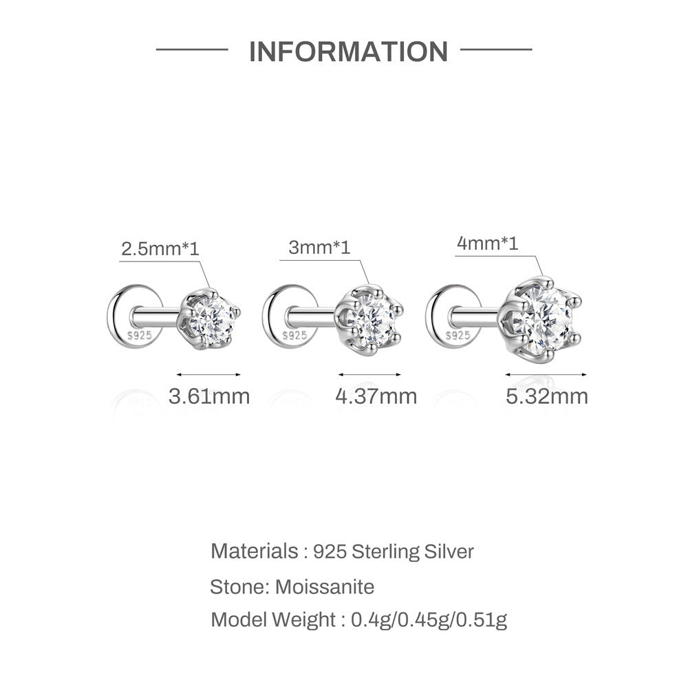 Authentic 925 Sterling Silver Geometric Earrings with D-Color Moissanite(Single unit)