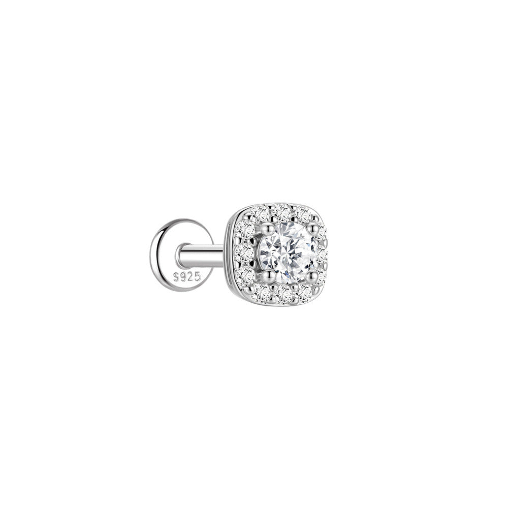 Authentic 925 Sterling Silver Geometric Earrings with D-Color Moissanite(Single unit)