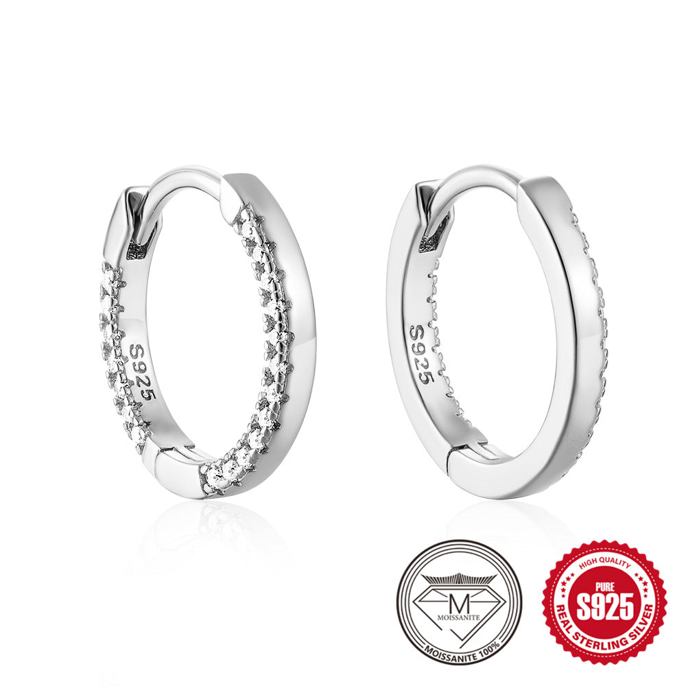 S925 Silver C-Shaped Single-Stone Crisscross Moissanite Hoop Earrings