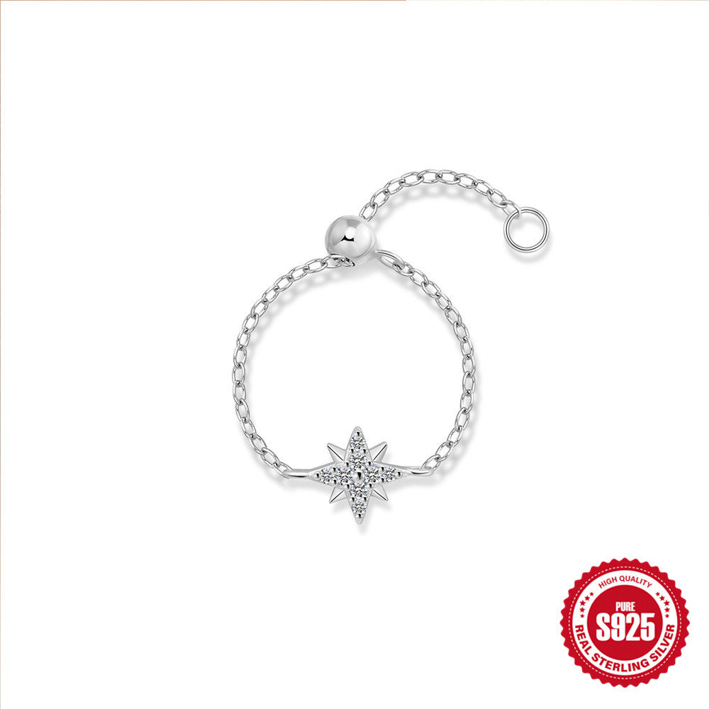 S925 Sterling Silver Moissanite Adjustable Chain Ring