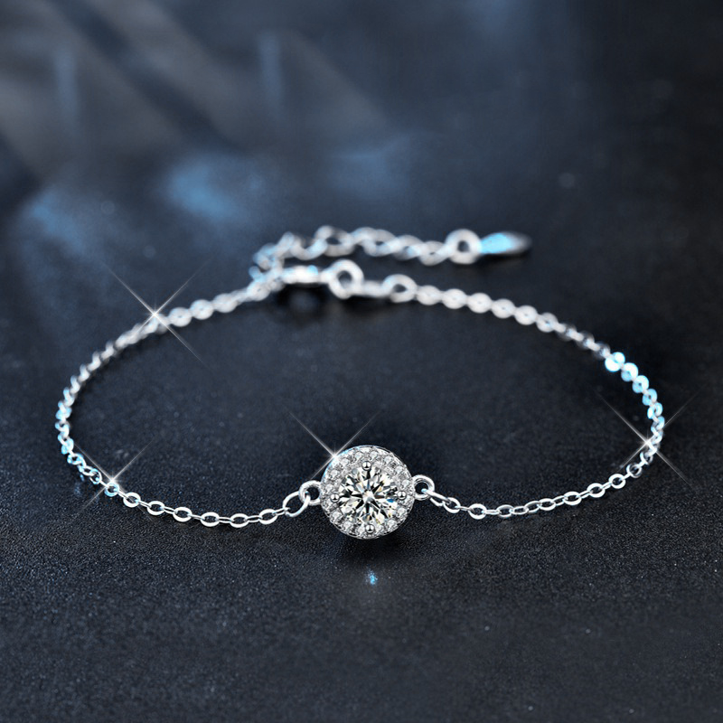925 Sterling Silver Moissanite Round Bracelet