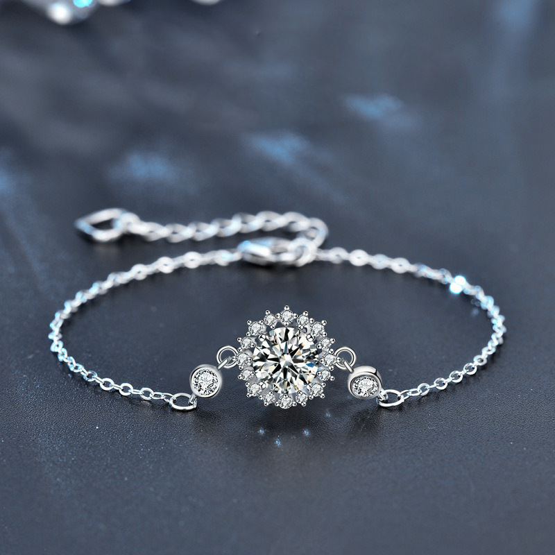 925 Sterling Silver Moissanite Sunflower Bracelet