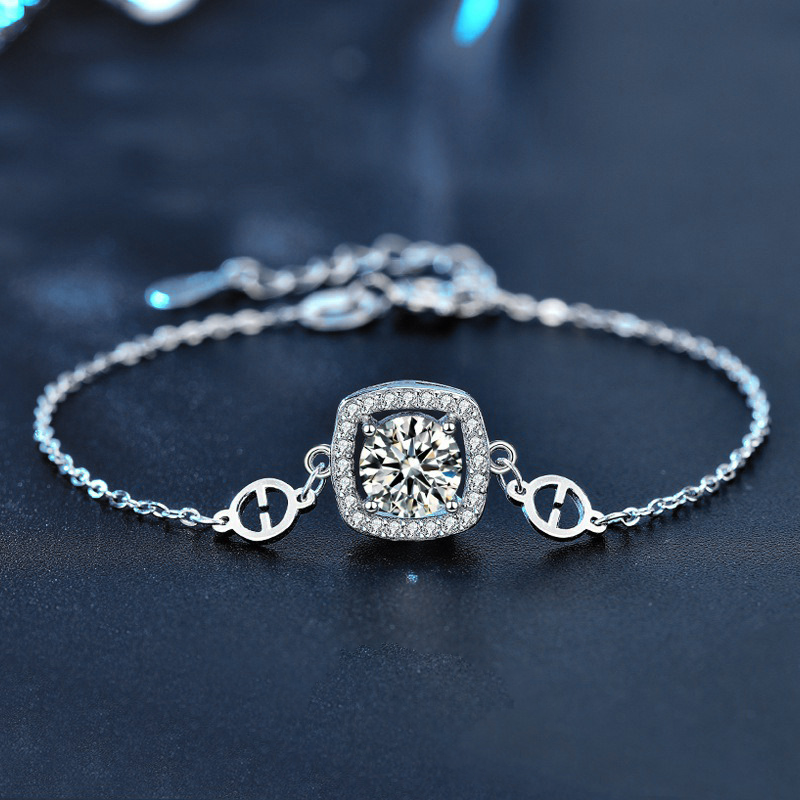 925 Sterling Silver Sugar Cube Moissanite Bracelet
