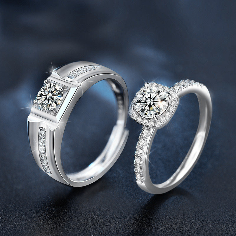 925 Sterling Silver Moissanite Small Sugar Cube Couple Ring