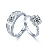 925 Sterling Silver Moissanite Small Sugar Cube Couple Ring