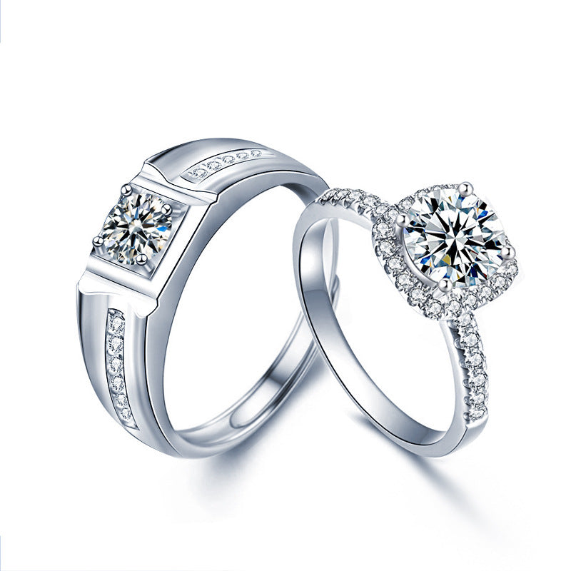 925 Sterling Silver Moissanite Small Sugar Cube Couple Ring