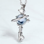 S925 Sterling Silver Sky Blue Topaz Planet Zircon Necklace