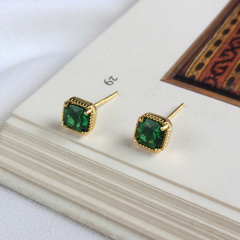 925 Sterling Silver Emerald and Zircon Stud Earrings