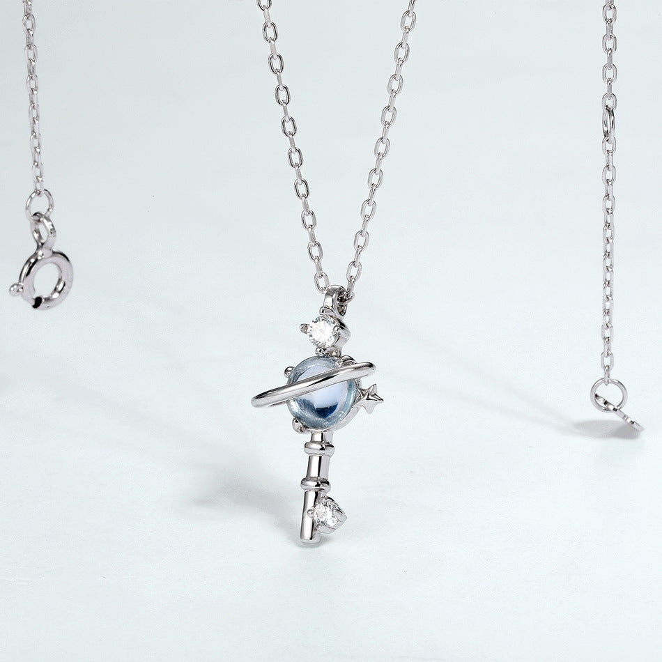 S925 Sterling Silver Sky Blue Topaz Planet Zircon Necklace