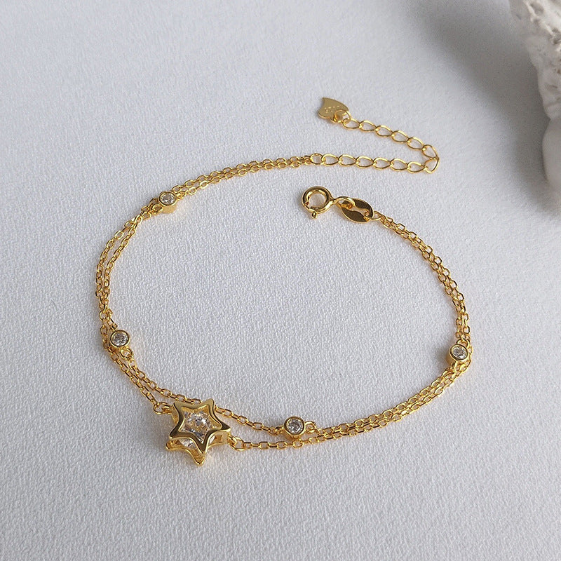 S925 Sterling Silver Double-Layer Bracelet with Zirconia