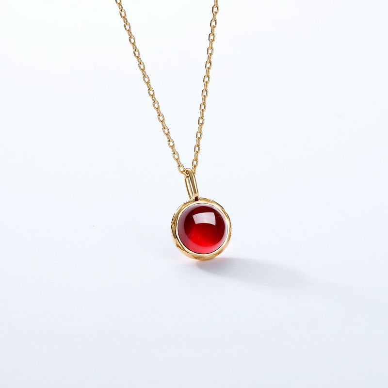 S925 Sterling Silver Gold-Plated Natural Garnet Pendant Necklace