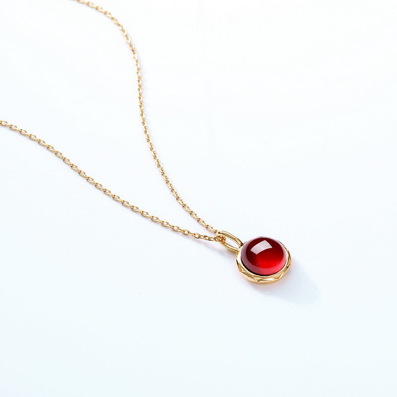 S925 Sterling Silver Gold-Plated Natural Garnet Pendant Necklace