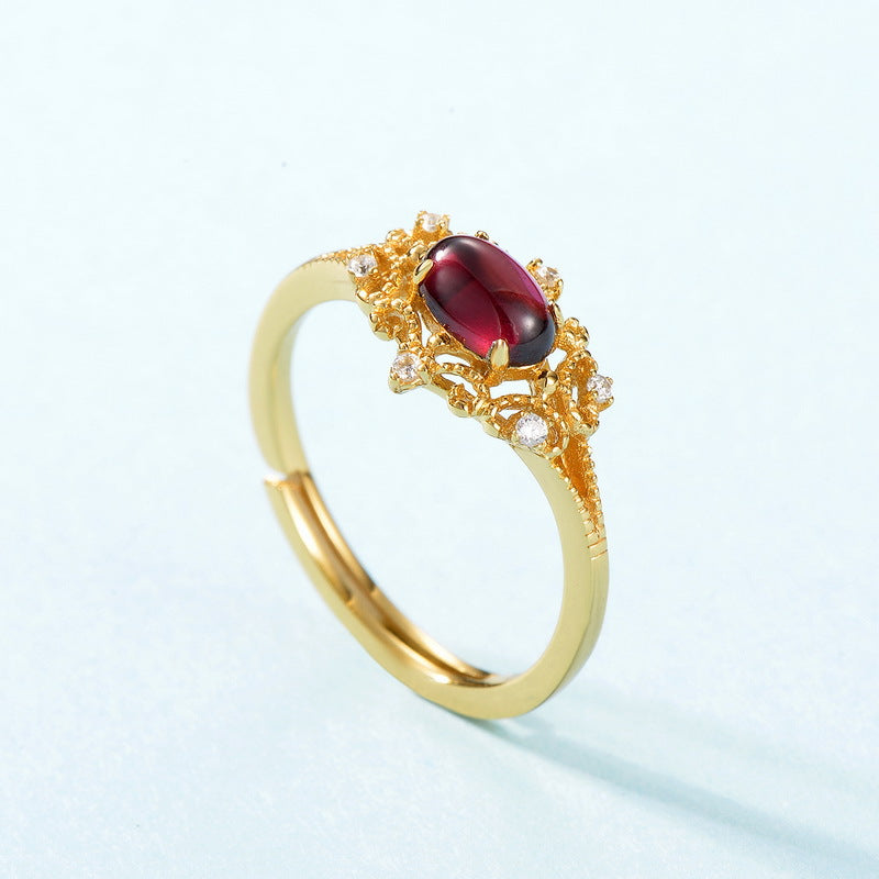 S925 Sterling Silver Vintage Garnet Zircon Ring